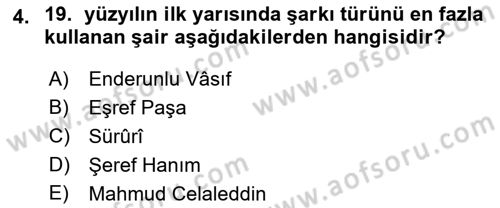 Tanzimat Dönemi Türk Edebiyatı 1 Dersi 2022 - 2023 Yılı (Vize) Ara Sınavı 4. Soru