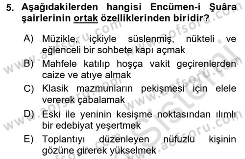 Tanzimat Dönemi Türk Edebiyatı 1 Dersi 2022 - 2023 Yılı (Vize) Ara Sınavı 5. Soru