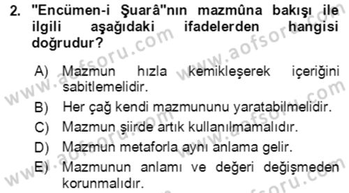 Tanzimat Dönemi Türk Edebiyatı 1 Dersi 2022 - 2023 Yılı (Final) Dönem Sonu Sınav Soruları 2. Soru