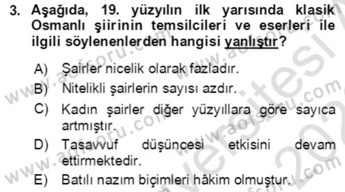 Tanzimat Dönemi Türk Edebiyatı 1 Dersi 2022 - 2023 Yılı (Final) Dönem Sonu Sınav Soruları 3. Soru