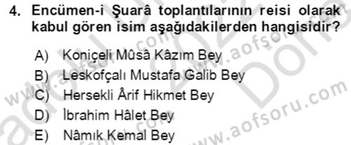 Tanzimat Dönemi Türk Edebiyatı 1 Dersi 2022 - 2023 Yılı (Final) Dönem Sonu Sınav Soruları 4. Soru