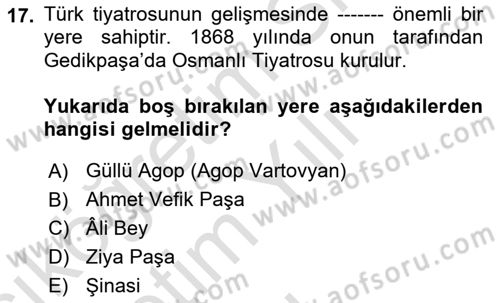 Tanzimat Dönemi Türk Edebiyatı 1 Dersi 2022 - 2023 Yılı Yaz Okulu Sınav Soruları 17. Soru