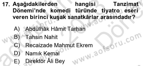 Tanzimat Dönemi Türk Edebiyatı 1 Dersi 2023 - 2024 Yılı (Final) Dönem Sonu Sınav Soruları 17. Soru