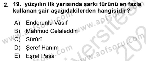 Tanzimat Dönemi Türk Edebiyatı 1 Dersi 2023 - 2024 Yılı (Final) Dönem Sonu Sınav Soruları 2. Soru