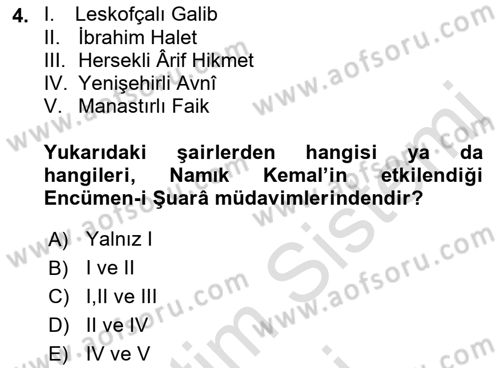 Tanzimat Dönemi Türk Edebiyatı 1 Dersi 2023 - 2024 Yılı (Final) Dönem Sonu Sınav Soruları 4. Soru