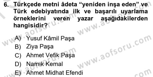 Tanzimat Dönemi Türk Edebiyatı 1 Dersi 2023 - 2024 Yılı (Final) Dönem Sonu Sınav Soruları 6. Soru