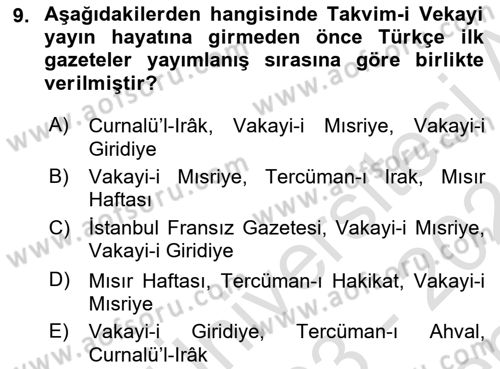 Tanzimat Dönemi Türk Edebiyatı 1 Dersi 2023 - 2024 Yılı (Final) Dönem Sonu Sınav Soruları 9. Soru