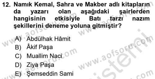 Tanzimat Dönemi Türk Edebiyatı 1 Dersi 2023 - 2024 Yılı Yaz Okulu Sınav Soruları 12. Soru