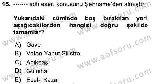 Tanzimat Dönemi Türk Edebiyatı 1 Dersi 2023 - 2024 Yılı Yaz Okulu Sınav Soruları 15. Soru