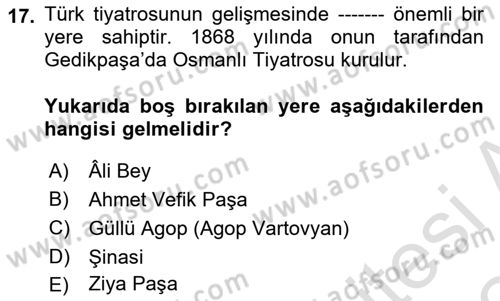 Tanzimat Dönemi Türk Edebiyatı 1 Dersi 2023 - 2024 Yılı Yaz Okulu Sınav Soruları 17. Soru