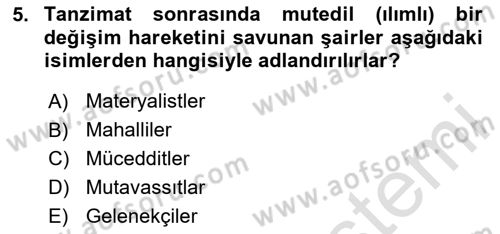 Tanzimat Dönemi Türk Edebiyatı 1 Dersi 2023 - 2024 Yılı Yaz Okulu Sınav Soruları 5. Soru