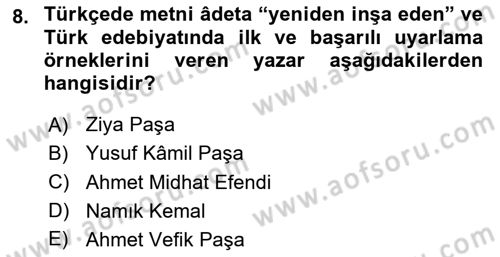 Tanzimat Dönemi Türk Edebiyatı 1 Dersi 2023 - 2024 Yılı Yaz Okulu Sınav Soruları 8. Soru