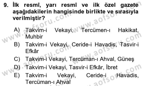 Tanzimat Dönemi Türk Edebiyatı 1 Dersi 2023 - 2024 Yılı Yaz Okulu Sınav Soruları 9. Soru
