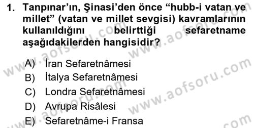 Tanzimat Dönemi Türk Edebiyatı 1 Dersi 2024 - 2025 Yılı (Vize) Ara Sınav Soruları 1. Soru