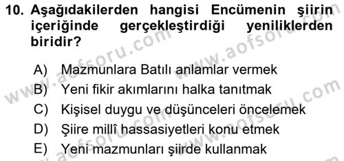 Tanzimat Dönemi Türk Edebiyatı 1 Dersi 2024 - 2025 Yılı (Vize) Ara Sınav Soruları 10. Soru