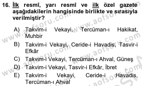 Tanzimat Dönemi Türk Edebiyatı 1 Dersi 2024 - 2025 Yılı (Vize) Ara Sınav Soruları 16. Soru