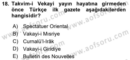 Tanzimat Dönemi Türk Edebiyatı 1 Dersi 2024 - 2025 Yılı (Vize) Ara Sınav Soruları 18. Soru