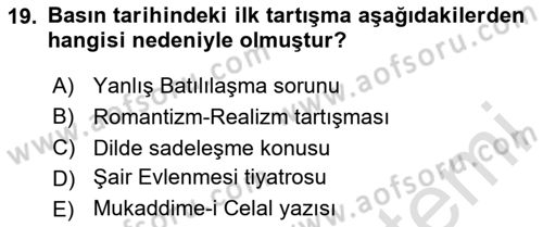 Tanzimat Dönemi Türk Edebiyatı 1 Dersi 2024 - 2025 Yılı (Vize) Ara Sınav Soruları 19. Soru