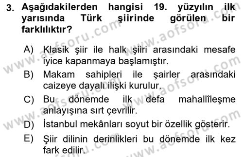 Tanzimat Dönemi Türk Edebiyatı 1 Dersi 2024 - 2025 Yılı (Vize) Ara Sınav Soruları 3. Soru