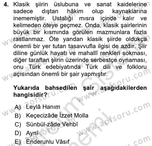 Tanzimat Dönemi Türk Edebiyatı 1 Dersi 2024 - 2025 Yılı (Vize) Ara Sınav Soruları 4. Soru