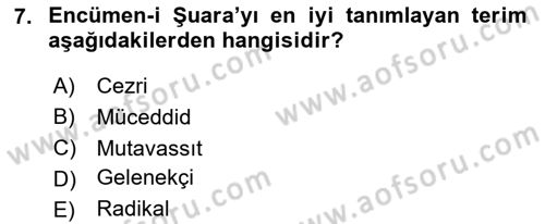 Tanzimat Dönemi Türk Edebiyatı 1 Dersi 2024 - 2025 Yılı (Vize) Ara Sınav Soruları 7. Soru