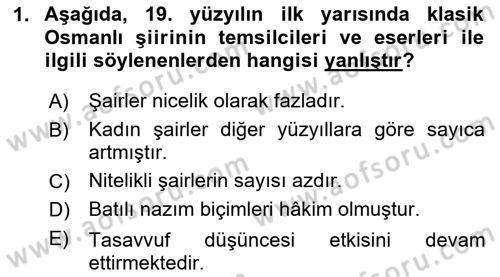 Tanzimat Dönemi Türk Edebiyatı 1 Dersi 2024 - 2025 Yılı (Final) Dönem Sonu Sınav Soruları 1. Soru