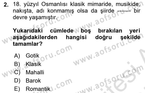 Tanzimat Dönemi Türk Edebiyatı 1 Dersi 2024 - 2025 Yılı (Final) Dönem Sonu Sınav Soruları 2. Soru
