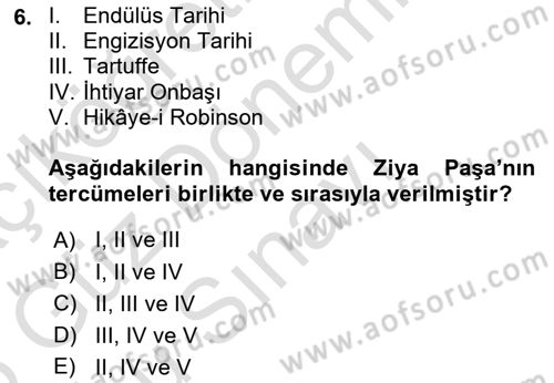 Tanzimat Dönemi Türk Edebiyatı 1 Dersi 2024 - 2025 Yılı (Final) Dönem Sonu Sınav Soruları 6. Soru