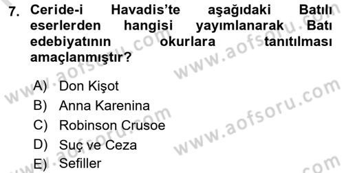 Tanzimat Dönemi Türk Edebiyatı 1 Dersi 2024 - 2025 Yılı (Final) Dönem Sonu Sınav Soruları 7. Soru