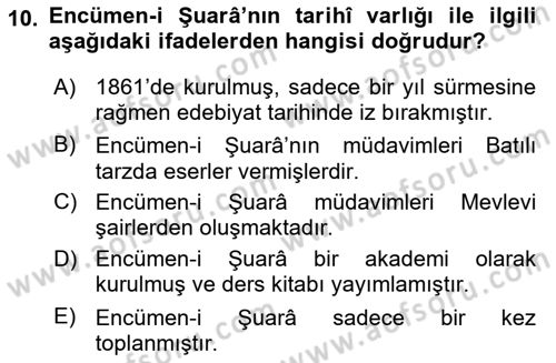 Tanzimat Dönemi Türk Edebiyatı 1 Dersi 2025 - 2026 Yılı (Vize) Ara Sınav Soruları 10. Soru