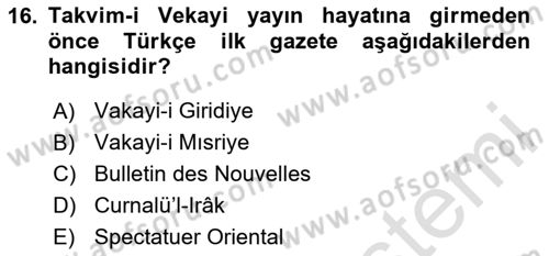 Tanzimat Dönemi Türk Edebiyatı 1 Dersi 2025 - 2026 Yılı (Vize) Ara Sınav Soruları 16. Soru