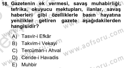 Tanzimat Dönemi Türk Edebiyatı 1 Dersi 2025 - 2026 Yılı (Vize) Ara Sınav Soruları 18. Soru