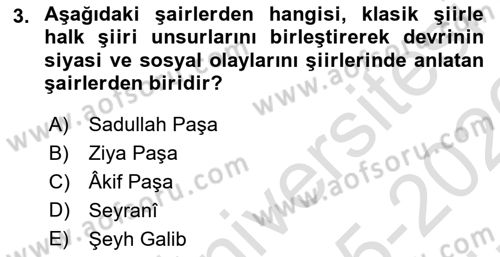 Tanzimat Dönemi Türk Edebiyatı 1 Dersi 2025 - 2026 Yılı (Vize) Ara Sınav Soruları 3. Soru