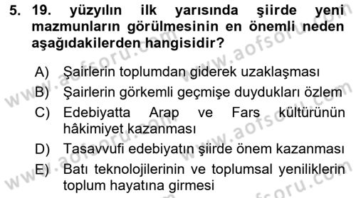 Tanzimat Dönemi Türk Edebiyatı 1 Dersi 2025 - 2026 Yılı (Vize) Ara Sınav Soruları 5. Soru