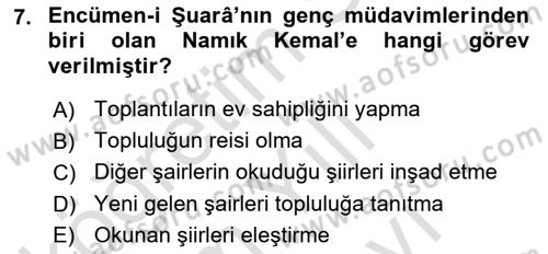 Tanzimat Dönemi Türk Edebiyatı 1 Dersi 2025 - 2026 Yılı (Vize) Ara Sınav Soruları 7. Soru