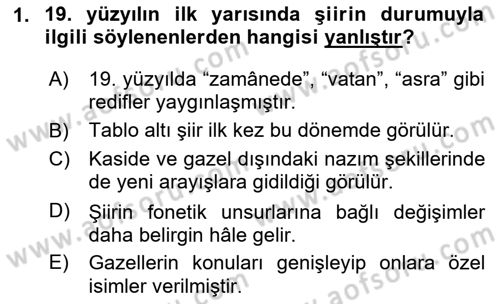 Tanzimat Dönemi Türk Edebiyatı 1 Dersi 2025 - 2026 Yılı (Final) Dönem Sonu Sınav Soruları 1. Soru