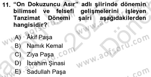 Tanzimat Dönemi Türk Edebiyatı 1 Dersi 2025 - 2026 Yılı (Final) Dönem Sonu Sınav Soruları 11. Soru