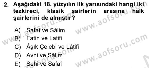 Tanzimat Dönemi Türk Edebiyatı 1 Dersi 2025 - 2026 Yılı (Final) Dönem Sonu Sınav Soruları 2. Soru