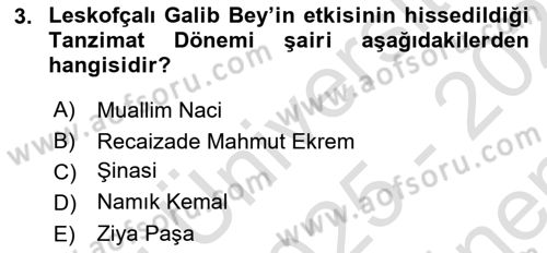 Tanzimat Dönemi Türk Edebiyatı 1 Dersi 2025 - 2026 Yılı (Final) Dönem Sonu Sınav Soruları 3. Soru