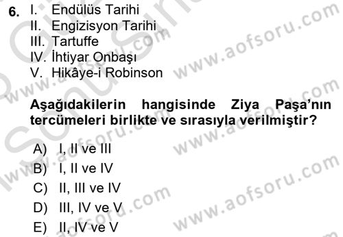 Tanzimat Dönemi Türk Edebiyatı 1 Dersi 2025 - 2026 Yılı (Final) Dönem Sonu Sınav Soruları 6. Soru