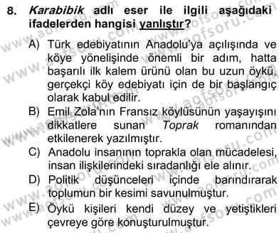 Tanzimat Dönemi Türk Edebiyatı 2 Dersi 2012 - 2013 Yılı (Vize) Ara Sınav Soruları 8. Soru