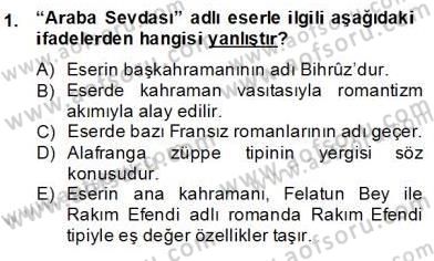 Tanzimat Dönemi Türk Edebiyatı 2 Dersi 2013 - 2014 Yılı (Final) Dönem Sonu Sınav Soruları 1. Soru