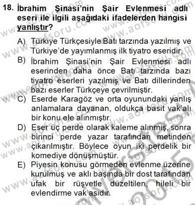 Tanzimat Dönemi Türk Edebiyatı 2 Dersi 2014 - 2015 Yılı (Vize) Ara Sınav Soruları 18. Soru