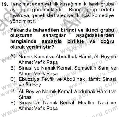 Tanzimat Dönemi Türk Edebiyatı 2 Dersi 2014 - 2015 Yılı (Vize) Ara Sınav Soruları 19. Soru