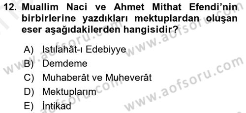 Tanzimat Dönemi Türk Edebiyatı 2 Dersi 2017 - 2018 Yılı (Vize) Ara Sınav Soruları 12. Soru