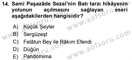 Tanzimat Dönemi Türk Edebiyatı 2 Dersi 2017 - 2018 Yılı (Vize) Ara Sınav Soruları 14. Soru