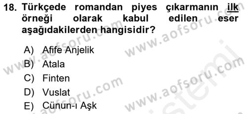 Tanzimat Dönemi Türk Edebiyatı 2 Dersi 2017 - 2018 Yılı (Vize) Ara Sınav Soruları 18. Soru