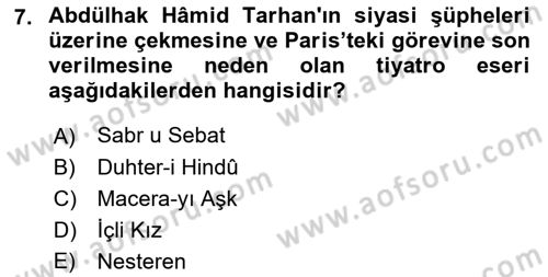 Tanzimat Dönemi Türk Edebiyatı 2 Dersi 2017 - 2018 Yılı (Vize) Ara Sınav Soruları 7. Soru