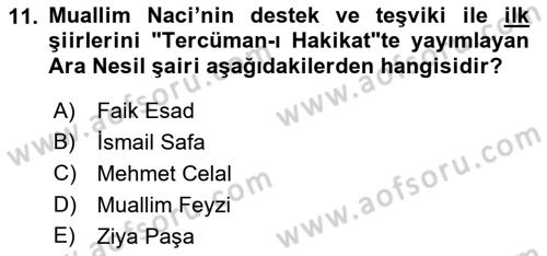 Tanzimat Dönemi Türk Edebiyatı 2 Dersi 2017 - 2018 Yılı (Final) Dönem Sonu Sınav Soruları 11. Soru