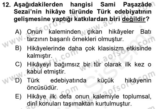 Tanzimat Dönemi Türk Edebiyatı 2 Dersi 2017 - 2018 Yılı (Final) Dönem Sonu Sınav Soruları 12. Soru